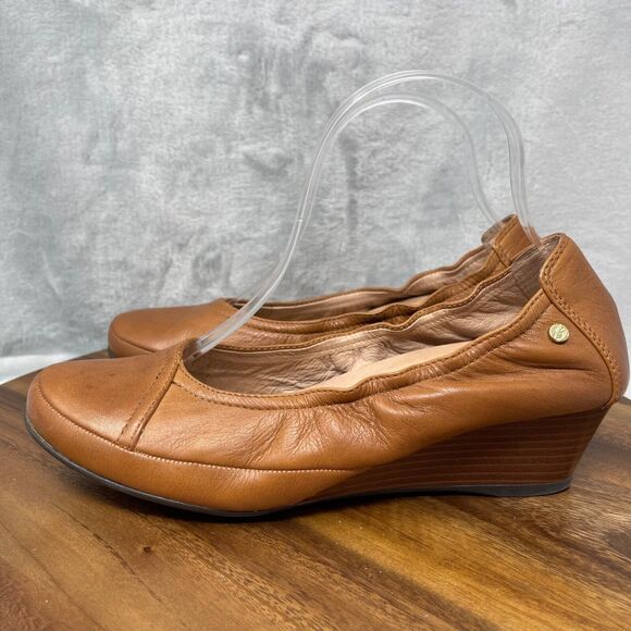 Nurture by Lamaze Shoes Womens 9.5 M Cognac Tan Leather Low Wedge Heel Scrunch - Picture 7 of 16